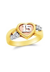 outstanding three color tone 15 years cz heart teens ring